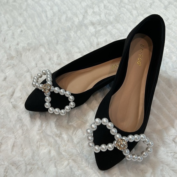 Bamboo the point pearl bow classic black noir slip on flats new without box - Picture 9 of 9